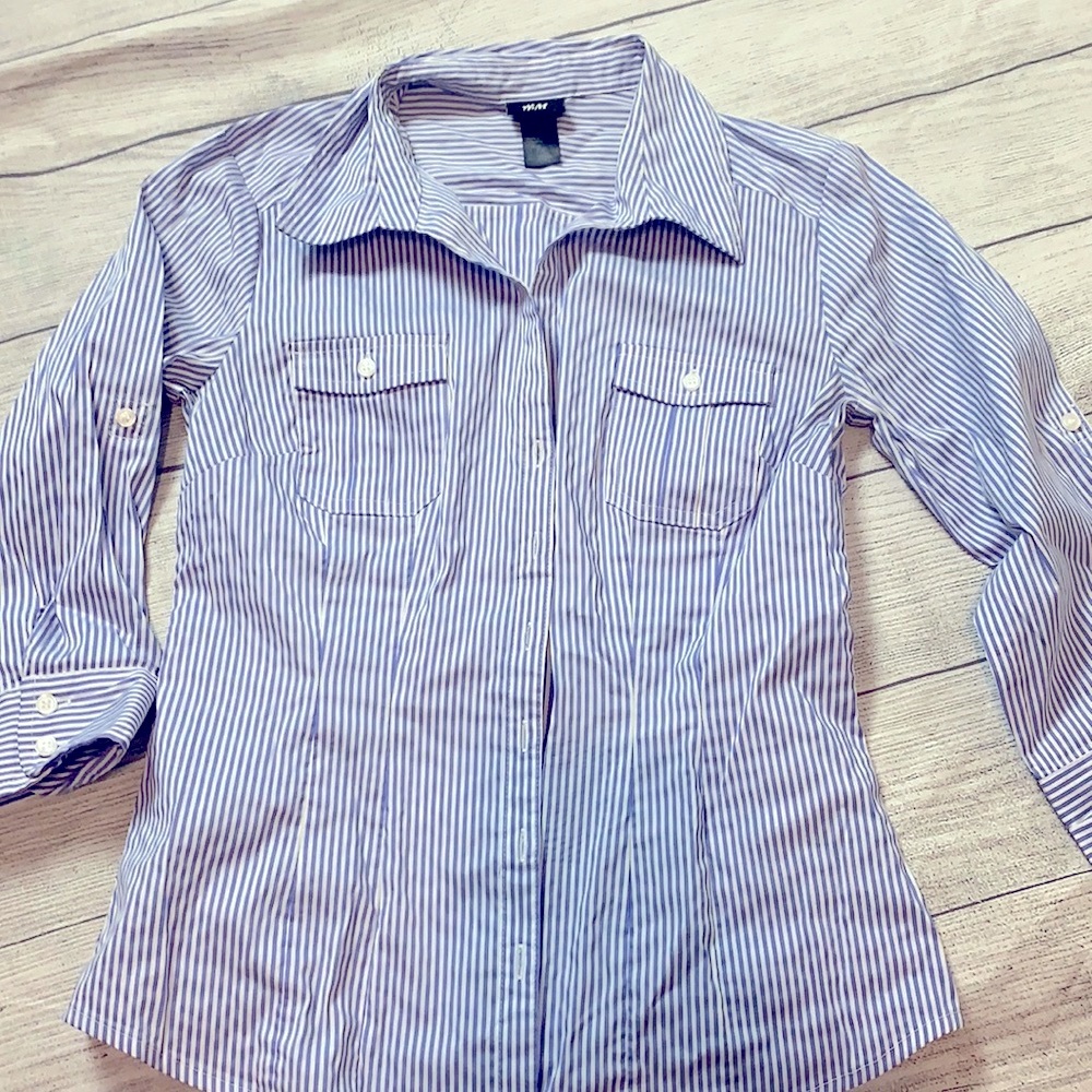 H&M striped blue and white blouse size 8